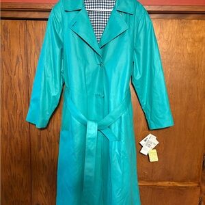London Fog Teal Trench Coat with Self-Tie Belt
